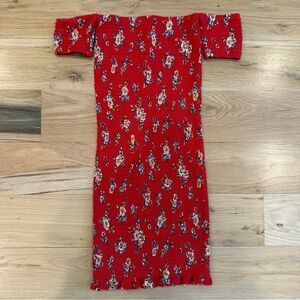 Rue21 XS Red Floral Off the Shoulder Midi Dress